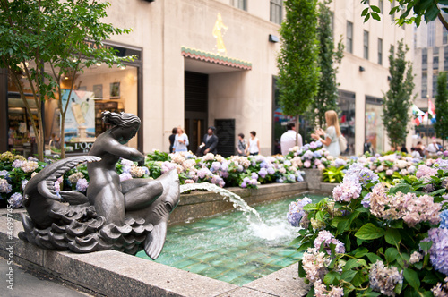 Photo: Rockefeller Center fountain on Fifth Avenue, NYC. Rockefeller Center fountain on Fifth Avenue, NYC.