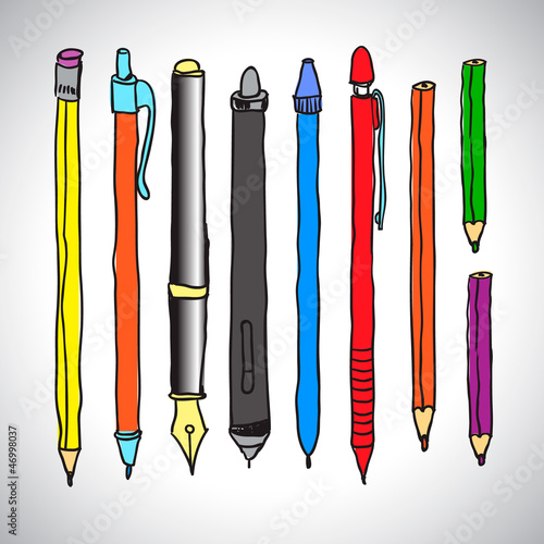 Vector: Illustration of pencil, pen and fountain pen icons Illustration of pencil, pen and fountain pen icons