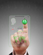 Man entering the door or secure data by touch screen