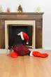Photo: child looking up fireplace for santa child looking up fireplace for santa