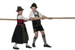Photo: Mädchen und Junge in Allgäuer Tracht beim Seilziehen Mädchen und Junge in Allgäuer Tracht beim Seilziehen