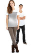 Serious teenage girl posing with her brother
