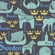 Dark seamless pattern with symbols of Sweden