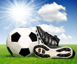 soccer ball and shoes in grass