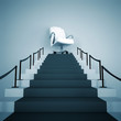 Illustration: upwards stairs and modern armchair in the end of a way upwards stairs and modern armchair in the end of a way