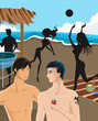 men having a conversation at the beach