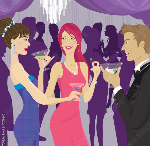 Illustration: People socializing at a cocktail party People socializing at a cocktail party