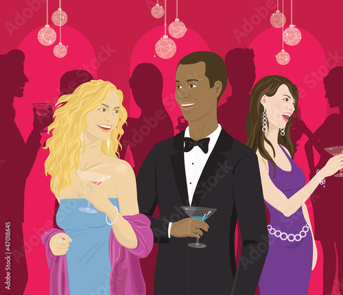 Illustration: People socializing with cocktails at a party People socializing with cocktails at a party