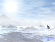 Illustration: Penguin looking at the sun - 3D render Penguin looking at the sun - 3D render