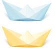Two isolated vector paper ships: blue and yellow