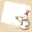 Hand drawn vintage christmas card with smiling snowman