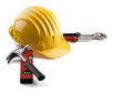 isolated hard hat with tools on white