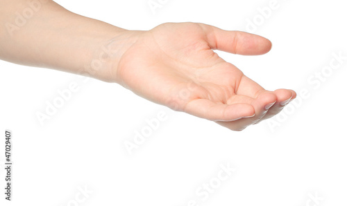 Photo: Open woman hand on white background Open woman hand on white background