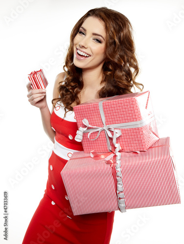 Photo: Attractive woman with many gift boxes and bags. Attractive woman with many gift boxes and bags.