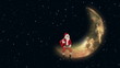 Santa Claus sitting on the Moon and waiting for Reindeer