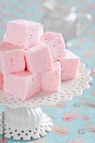 Photo: Homemade vanilla and rosewater marshmallows, selective focus Homemade vanilla and rosewater marshmallows, selective focus