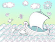 Sailing the Seas, Doodle - cutout boat on sunny seas