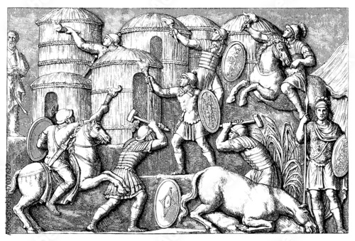 Illustration: After victory : antique Romans burning a Barbarian village After victory : antique Romans burning a Barbarian village
