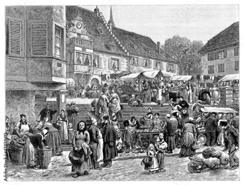 Illustration: Rural Market - 19th century Rural Market - 19th century