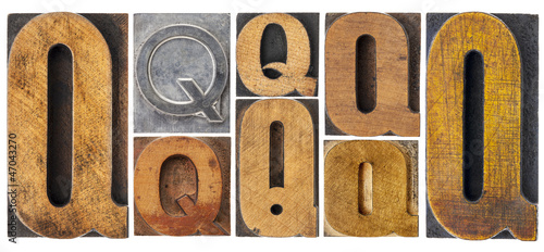 Photo: letter Q in wood type blocks letter Q in wood type blocks