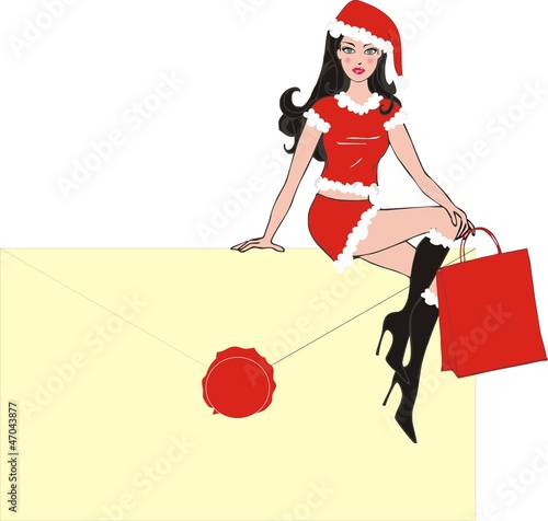 Vector: christmas sexy girl with shopping bag christmas sexy girl with shopping bag
