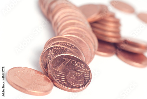 Photo: Crashed stack of euro cents used Crashed stack of euro cents used