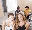 Little Group of Women Friends in the Restroom