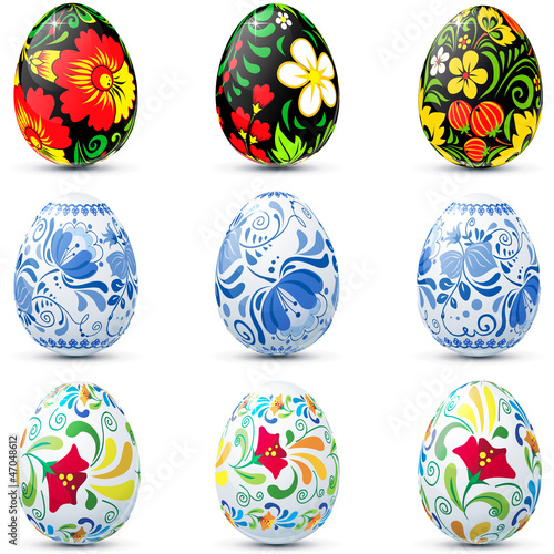 Vector: Easter eggs in traditional russian style Hohloma and Ghzel Easter eggs in traditional russian style Hohloma and Ghzel