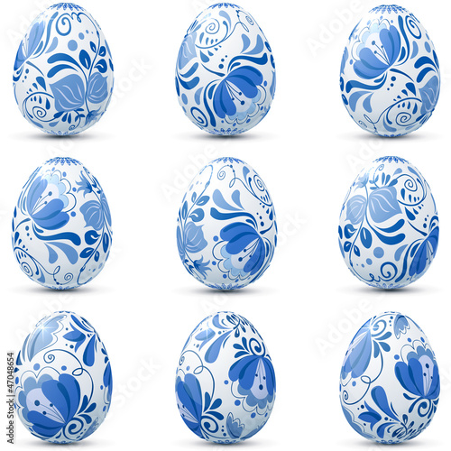 Vector: Easter eggs icon set in traditional russian style Gzhel Easter eggs icon set in traditional russian style Gzhel