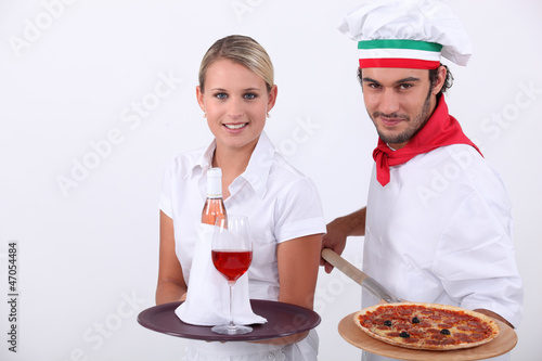 Photo: Pizza chef and waitress Pizza chef and waitress
