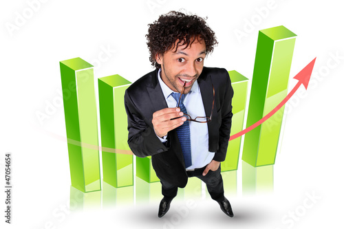 Photo: Man stood by 3D graph Man stood by 3D graph