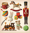 Set of colourful vintage christmas toys for kids.