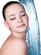 Beauty woman and blue water