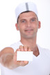 Chef holding businesscard