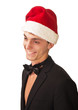surprised man wearing a christmas on the white