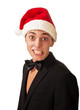 surprised man wearing a christmas on the white