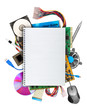 Computer hardware with blank notebook