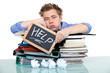 student swamped under work