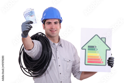 Photo: an electrician showing an energy class chart an electrician showing an energy class chart