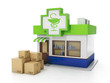 Illustration: Delivery of goods from the pharmacy. Free shipping to the pharma Delivery of goods from the pharmacy. Free shipping to the pharma