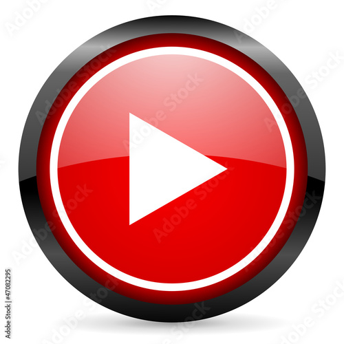 Illustration: play round red glossy icon on white background play round red glossy icon on white background