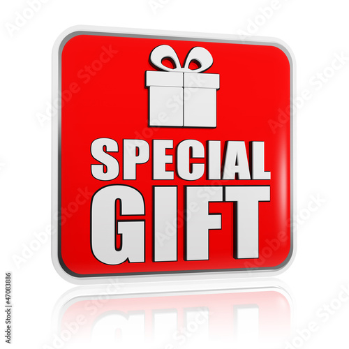 Illustration: special gift banner with present box symbol special gift banner with present box symbol