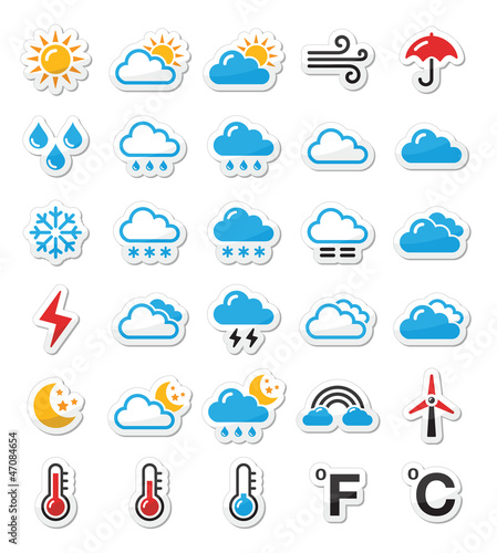 Vector: Weather icons set as labels - vector Weather icons set as labels - vector