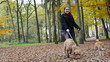 Woman is walking with the dogs