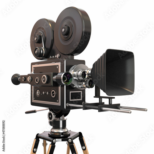 Illustration: Vintage movie camera on white background. 3d Vintage movie camera on white background. 3d