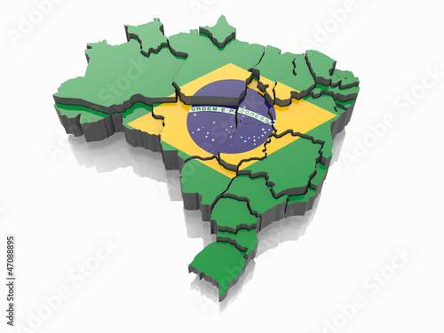 Illustration: Map of Brazil in Brazilian flag colors Map of Brazil in Brazilian flag colors