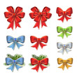 Christmas bows in different colors on white