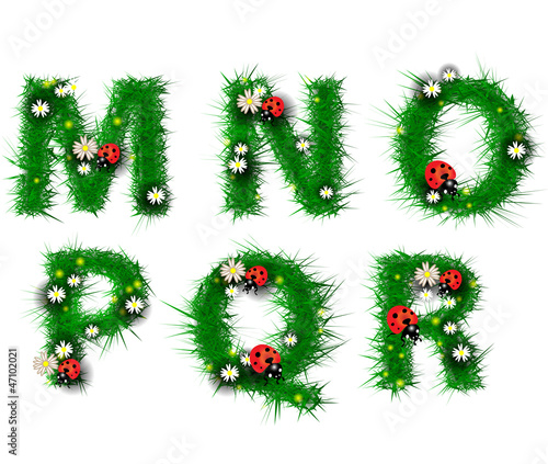 Vector: Grass letters m, n, o, p, q, r, Grass letters m, n, o, p, q, r,