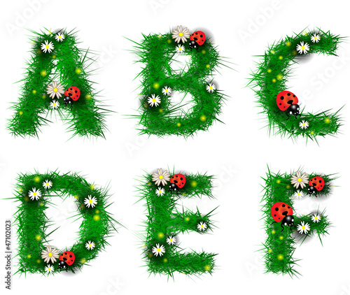 Vector: Grass letters a, b, c, d, e, f Grass letters a, b, c, d, e, f