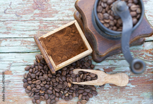 Photo: coffee on a wooden bench coffee on a wooden bench